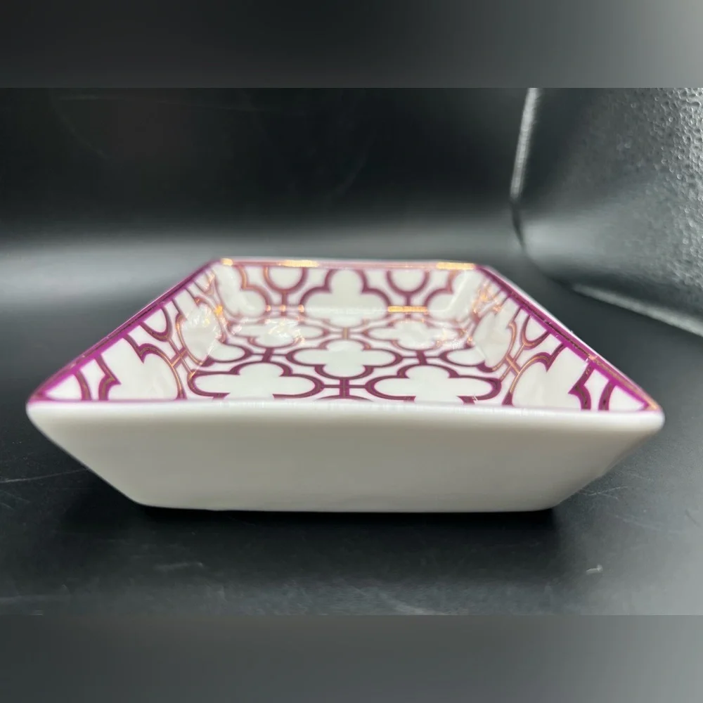 I. Godinger & Co. Trinket Jewelry Dish Tray Rectangle White W/ Purple & Gold
